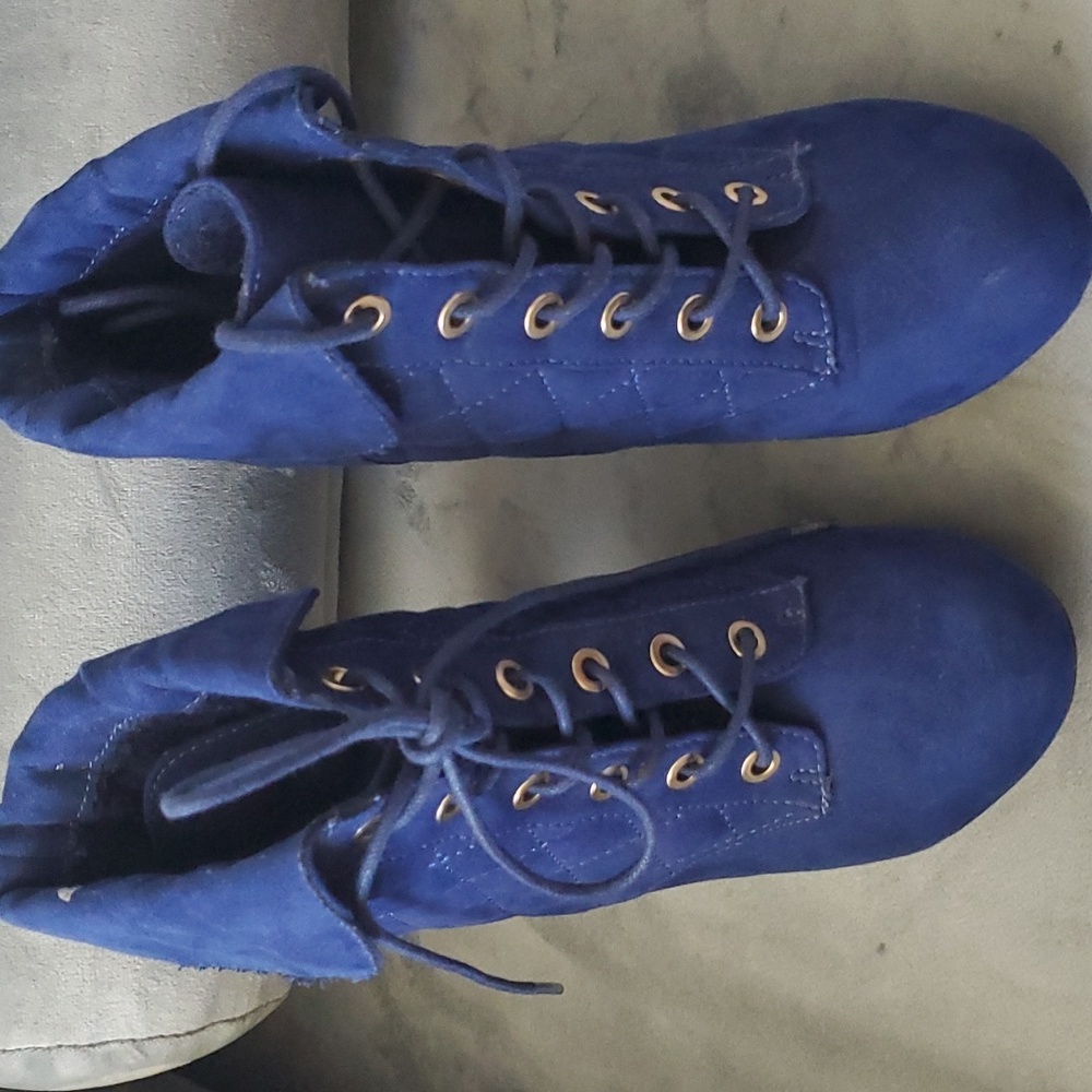 Royal Blue Velvet Booties - Picture 2 of 5